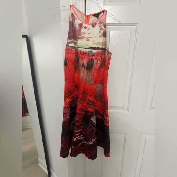 Ted Baker Red and Black Fit and Flare Midi Dress - Picture 2 of 6